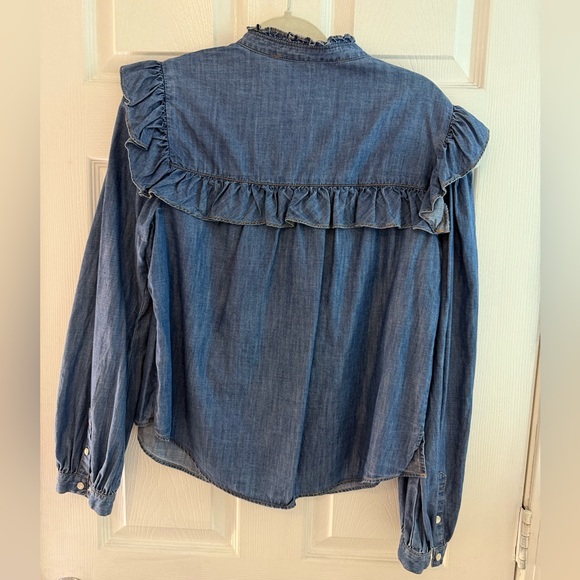 Veronica Beard Tes Ruffle Chambray Button-Up Shirt in Indigo Size 10 - Picture 4 of 4